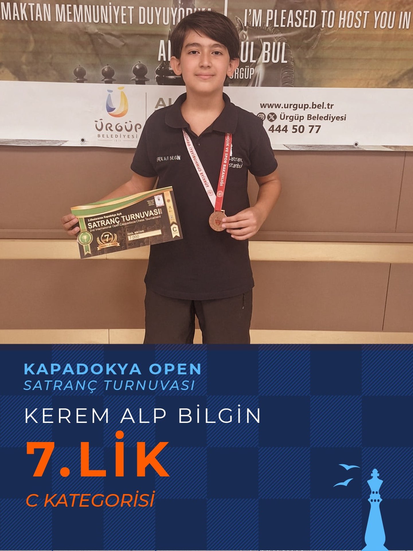 Kapadokya Open'da Satranç İstanbul'dan Derece: Kerem Alp Bilgin C Kategorisi'nde 7. Oldu