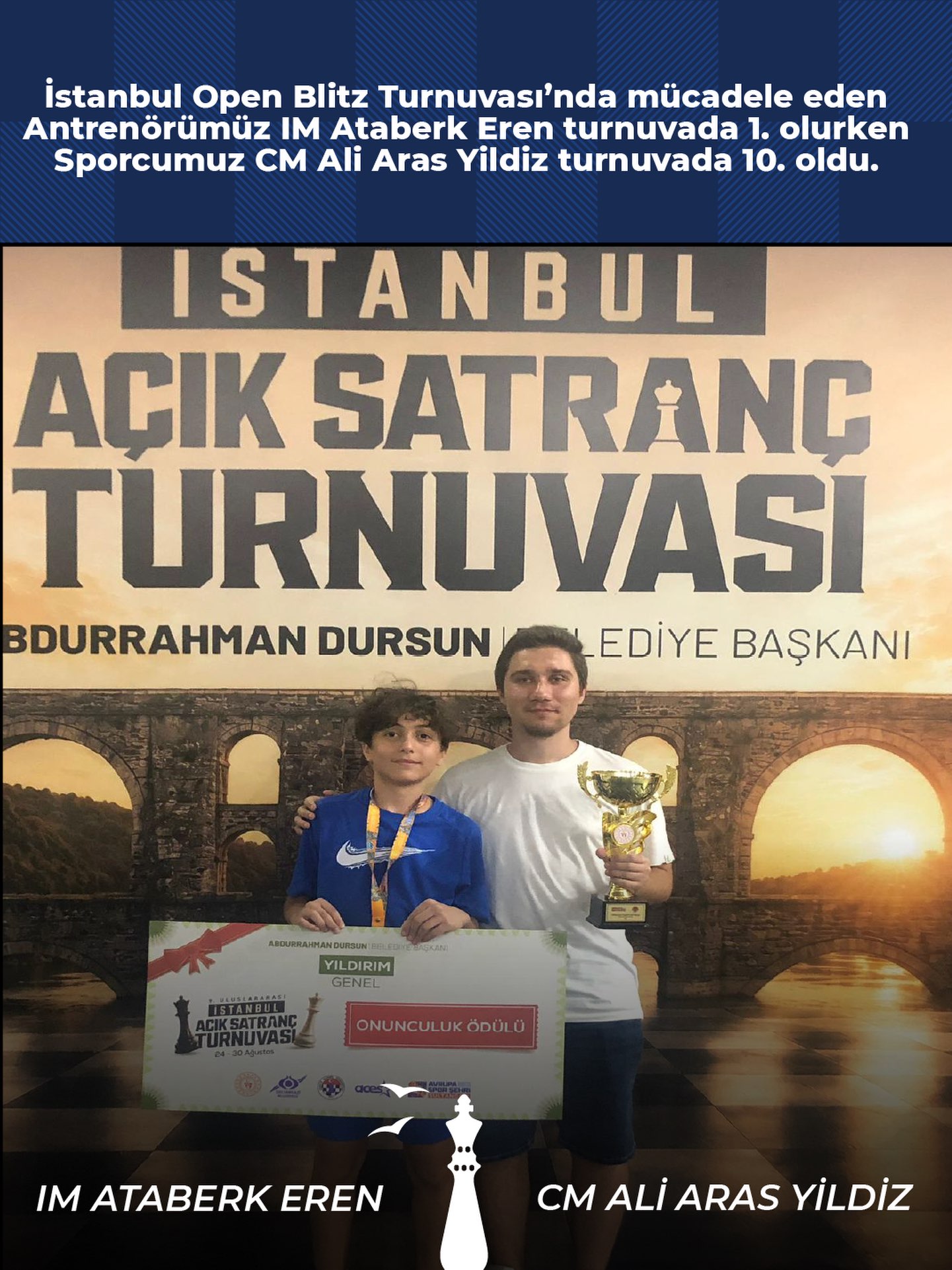 İstanbul Open Blitz Turnuvası'nda Çifte Başarı: IM Ataberk Eren Birinci, CM Ali Aras Yıldız Onuncu