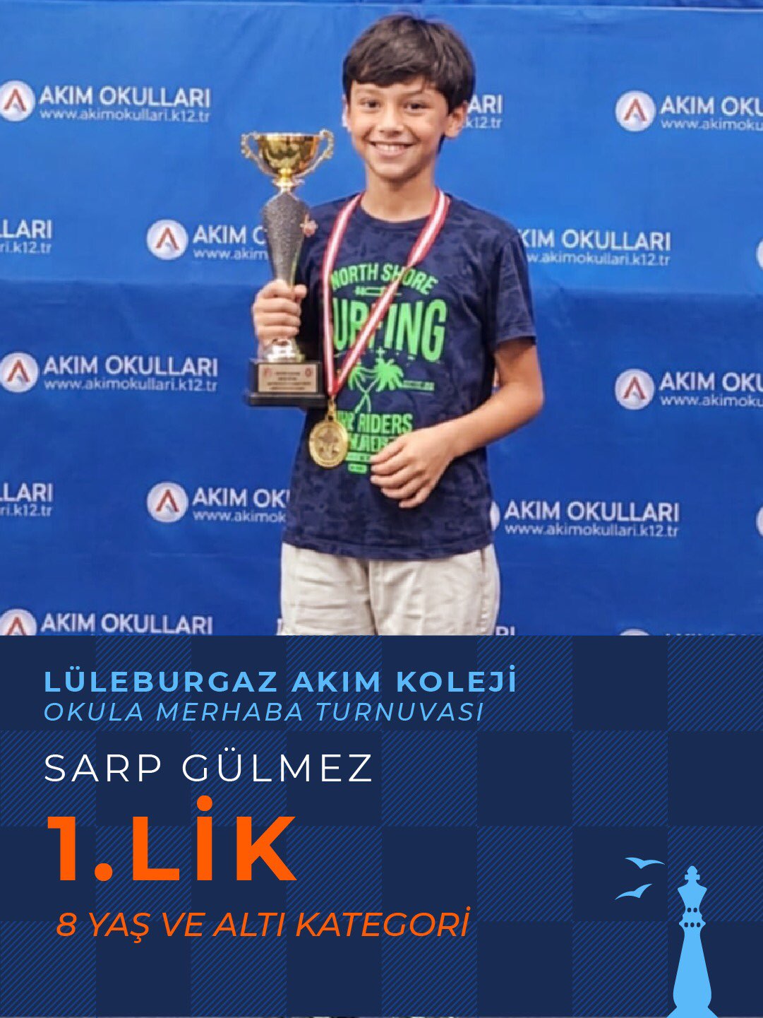 Lüleburgaz Akım Koleji Satranç Turnuvası'nda Sarp Gülmez Birinci, Nil Gülmez Üçüncü Oldu