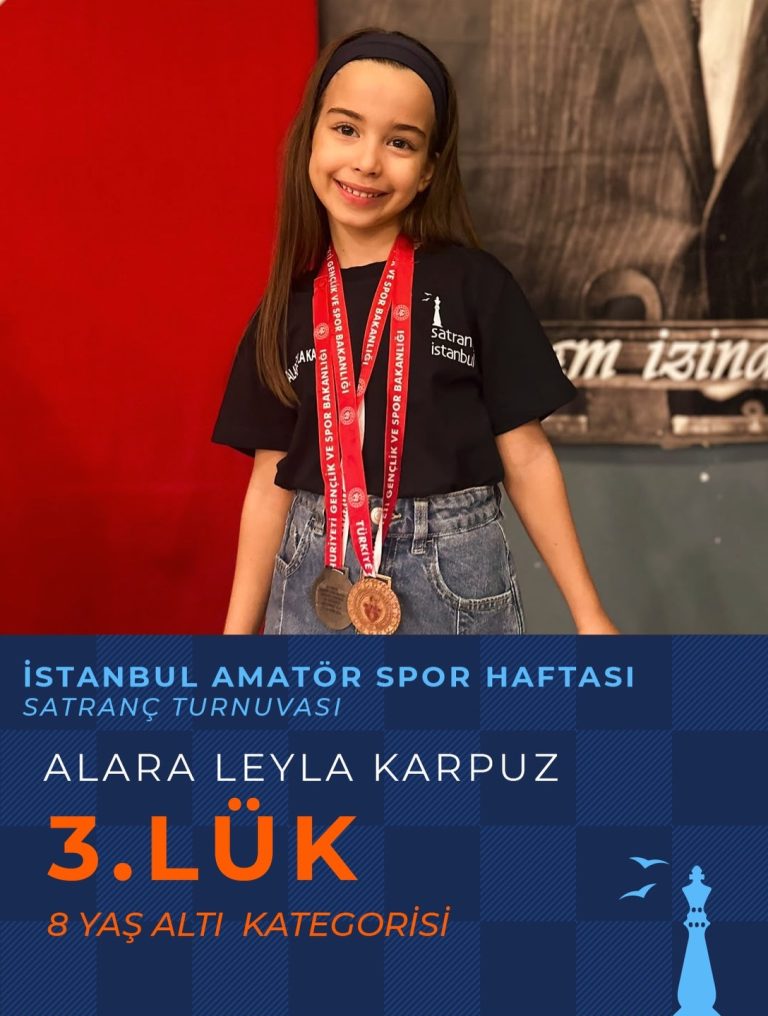 İstanbul Amatör Spor Haftası Satranç Turnuvası’nda Alara Leyla Karpuz 8 Yaş Altı Kategorisinde 3. Oldu